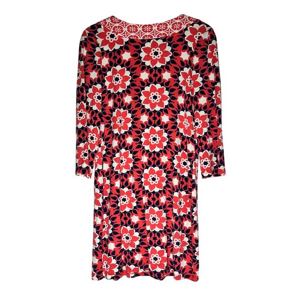 Boden Shift Dress Women's Size 10 Navy Coral Ivory Retro Jersey Popover - Picture 2 of 5